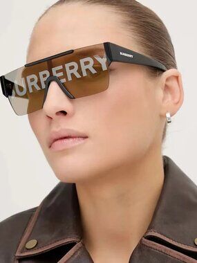 NWT BURBERRY SUNGLASSES BLACK GOLD SHIELD MEN EYEWEAR BURBERRY